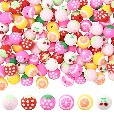 180Pcs 6 Colors Fruits Theme Handmade Polymer Clay Beads CLAY-SC0002-59-1