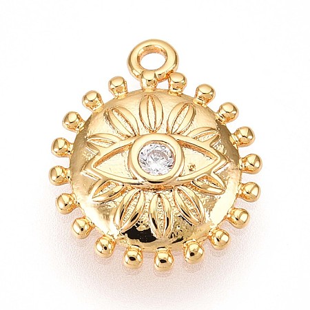Brass Micro Pave Clear Cubic Zirconia Pendants KK-T075-21G-1
