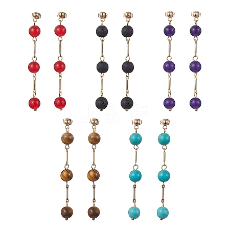 Natural & Synthetic Mixed Gemstone Dangle Stud Earrings EJEW-JE05671-1