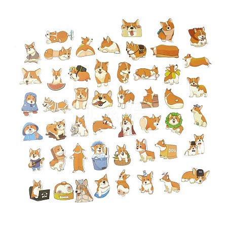 50Pcs 50 Styles Paper Corgi Dog Cartoon Stickers Sets STIC-P004-23G-1