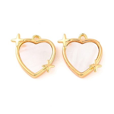 Brass Pave Natural Freshwater Shell Heart with Star Charms KK-S389-05G-1