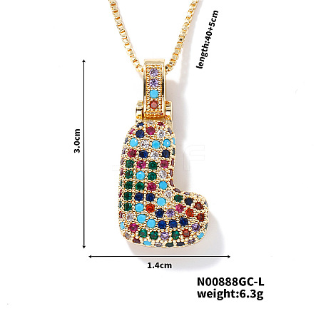 Brass Pave Colorful Cubic Zirconia Letter Pendant Box Chain Necklaces NU0575-12-1
