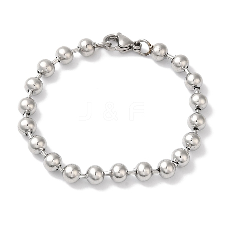 Non-Tarnish 304 Stainless Steel Beads Ball Chain Bracelets for Women BJEW-B092-02A-P-1