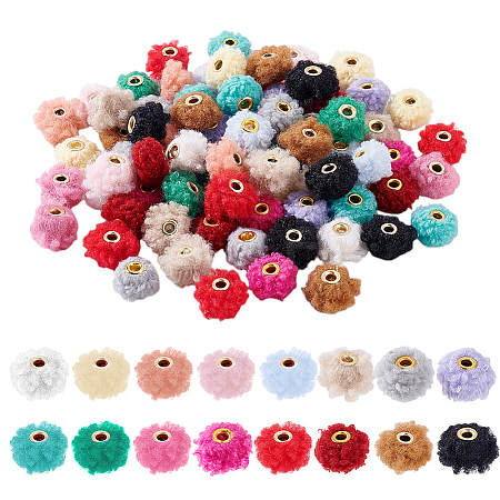 80Pcs 16 Colors Cloth Alloy Plush Pompom Ball Beads DIY-GA0008-86-1