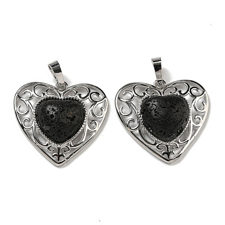 Natural Lava Rock Peach Love Heart Pendants G-G158-01Q-1