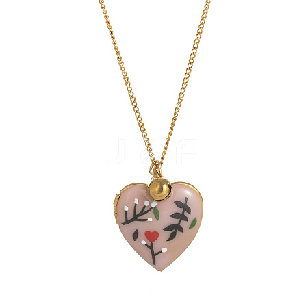 304 Stainless Steel Enamel Printed Mom Heart Locket Pendant Necklaces for Mother's Day Gift WG641EA-05-1