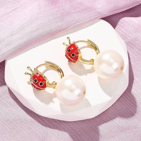 Ladybug with Round Brass Micro Pave Cubic Zirconia Hoop Earrings EJEW-Z164-26G-1