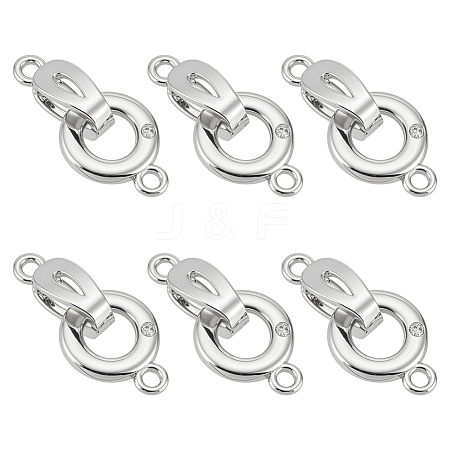6Pcs Brass Micro Pave Clear Cubic Zirconia Fold Over Clasps KK-BC0015-10P-1