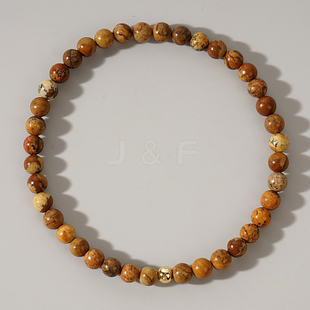 Natural Picture Jasper Round Beaded Stretch Bohemian Bracelets OI9972-5-1