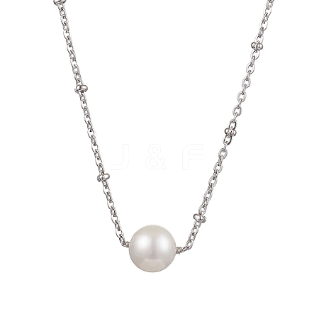 Round Natural Cultured Freshwater Pearl Pendant Necklaces NJEW-JN04965-1