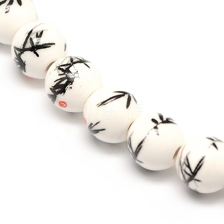 Handmade Flower Printed Porcelain Ceramic Beads Strands PORC-M006-8mm-02-1