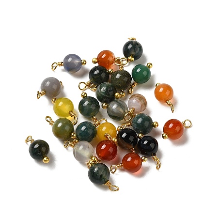 Dyed Natural Agate Round Charms with Real 18K Gold Plated Brass Loops KK-P242-09A-G-1