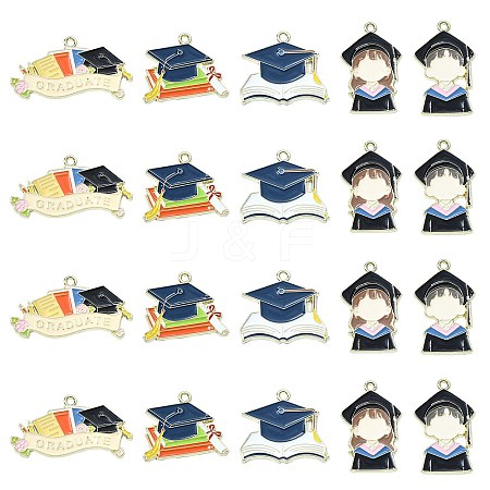 20Pcs 5 Styles Graduation Season Golden Plated Alloy Enamel Pendants ENAM-CJ0006-14-1