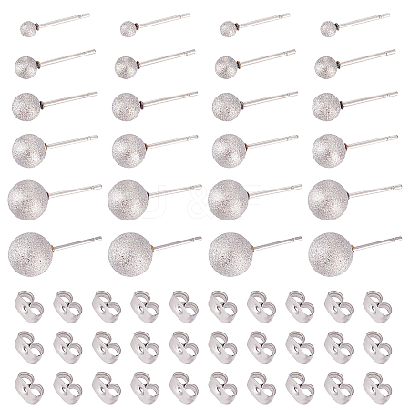 48Pcs 6 Size 304 Stainless Steel Ball Stud Earrings STAS-DC0007-41-1
