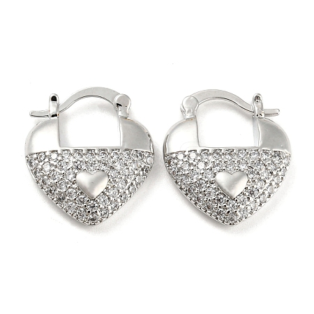 Heart Shape Brass Micro Pave Clear Cubic Zirconia Thick Hoop Earrings EJEW-Q785-02P-1