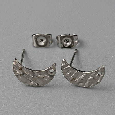 304 Stainless Steel Textured Geometry Stud Earring Findings with Hole STAS-WH0027-54K-1