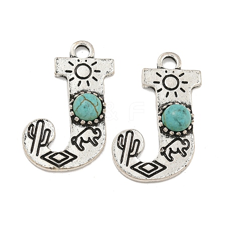 Synthetic Turquoise & Alloy Pendants PALLOY-H146-01AS-J-1