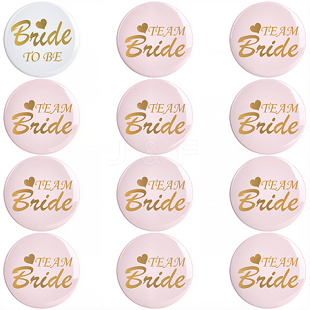 12Pcs Tinplate & Plastic Bride Badges for Wedding Party Bridal Shower Decoration AJEW-SC0032-08A-1