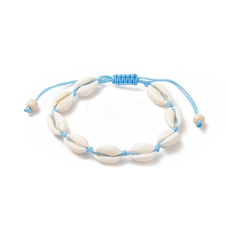 Natural Shell & Synthetic Turquoise Braided Bead Bracelet for Women BJEW-JB09245-01-1