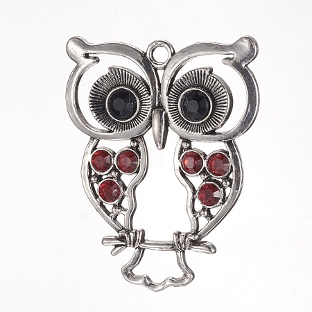 Alloy Rhinestone Owl Big Pendants ALRI-J005-21AS-1