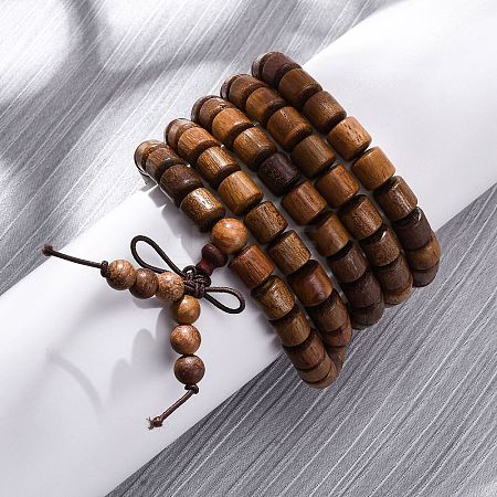 Wood Round Beads Wrap Bracelets BJEW-U041-02B-1