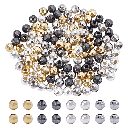 Faceted Round Brass Spacer Beads KK-NB0001-06-1