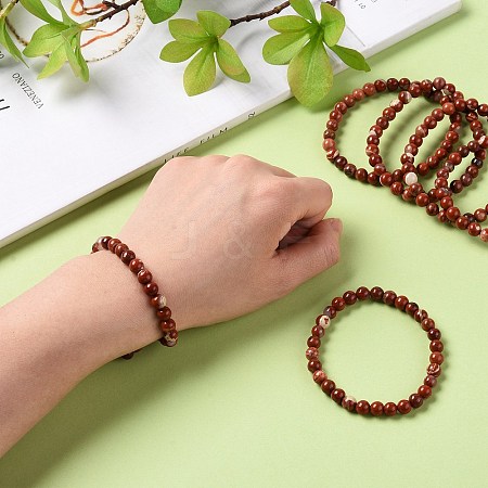 Natural Red Jasper Bead Stretch Bracelets BJEW-K212-A-012-1