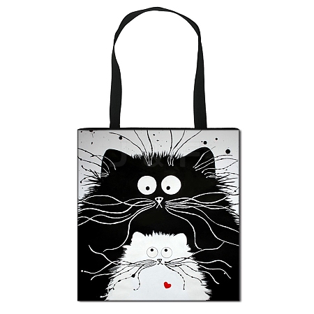 Cartoon Cat Printed Polyester Canvas Women's Tote Bags PW-WG56C06-02-1