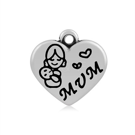 Heart with Word Mum 316 Stainless Steel Pendants STAS-I061-150-1