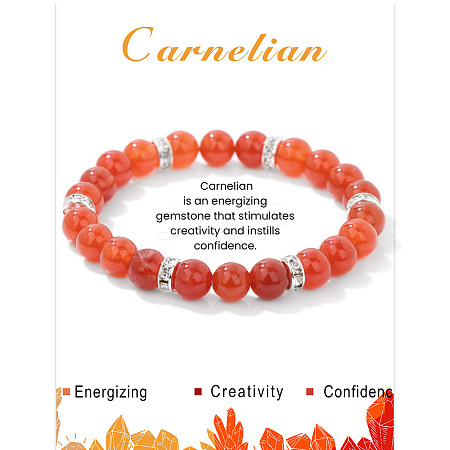 Natural Carnelian Round Beaded Stretch Bracelets for Women Men IS6879-1-1