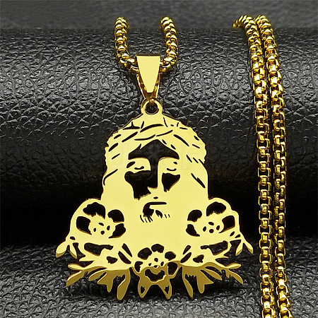 201 Stainless Steel Religion Jesus Pendant Necklaces NJEW-H065-01G-1