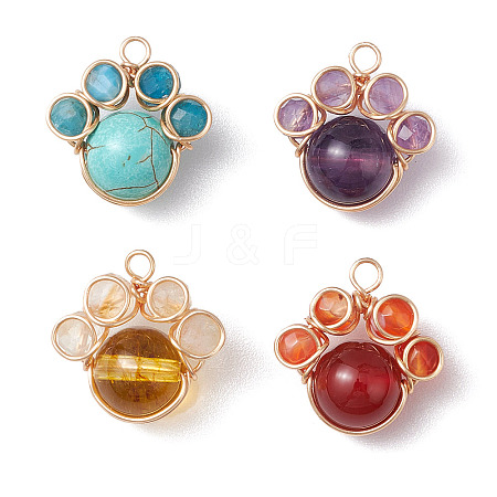 4Pcs 4 Styles Copper Wire Wrapped Natural & Synthetic Mixed Gemstone Faceted Beaded Pendants PALLOY-TA00168-01-1