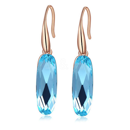 Oval Three Times of Real Rose Gold Plated Fashion Alloy Austrian Crystal Dangle Earrings EJEW-AA00057-58A-1