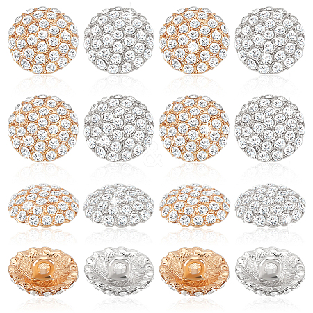 AHADERMAKER 16Pcs 2 Colors 1-Hole Alloy Rhinestone Shank Buttons BUTT-GA0001-17-1