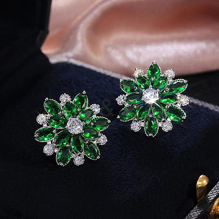 Brass Micro Pave Cubic Zirconia Stud Earrings LM0648-4-1