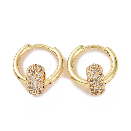 Cubic Zirconia Flat Round Beaded Hoop Earrings EJEW-P225-04G-02-1