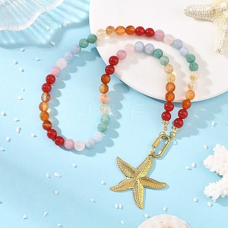 Ocean 304 Stainless Steel Starfish Pendant Necklaces NJEW-JN06441-1