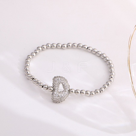 Brass Micro Pave Clear Cubic Zirconia Beaded Stretch Bracelets for Women FS-WG5260F-04-1