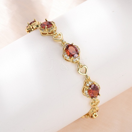 Heart & Oval Brass Micro Pave Cubic Zirconia Link Chain Bracelets for Women BJEW-A163-03G-02-1