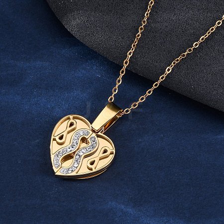 304 Stainless Steel Polymer Clay Rhinestones Heart Openable Pendant Necklaces for Women NJEW-Z065-13G-1