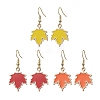 3 Pairs Maple Leaf Alloy Enamel Dangle Earrings EJEW-JE06091-1