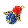 Red Rose Flower Resin & Glass Seed Beads Pendants PALLOY-MZ00289-01-4