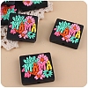 Square with Flower and Word Mama Food Grade Eco-Friendly Silicone Focal Beads PW-WG81493-01-4