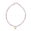 3Pcs 3 Styles Brass Heart Locket Pendant Faceted Round  Natural Amethyst & Rose Quartz & Dyed Agate Beaded Necklaces NJEW-JN05737-5