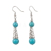 Brass Synthetic Turquoise Dangle Earrings EJEW-JE06535-02-3