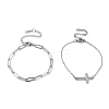 Tarnish Resistant 304 Stainless Steel Paperclip Chains & Cable Chain Bracelet Sets AJEW-U005-05A-P-2