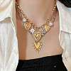Alloy Rhinestone & Iron Heart Pendant Double Layer Necklaces for Women WG7EE33-01-5
