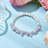 Natural Amethyst Chip & Round Pearl Shell Stretch Bracelets for Women BJEW-JB10552-03-2