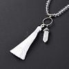 Natural Quartz Crystal Bullet & Tassel Pendant Necklace with Mixed Gemstone Beaded Chains NJEW-E585-02G-4