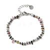 Natural Multicolor Tourmaline Chip & Non-magnetic Synthetic Hematite Beaded Bracelet for Women BJEW-Z148-02P-06-2